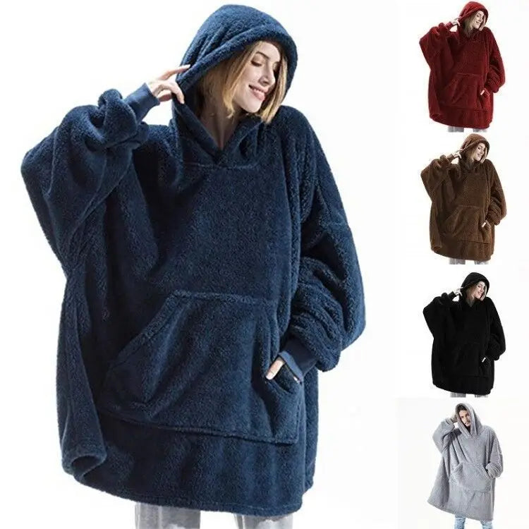 "Cozy Time", Unisex, Plush, Oversized Hoodie, Loose Pockets, Warm Fashion, Everyday wear, One-size-fits-all Long Coat