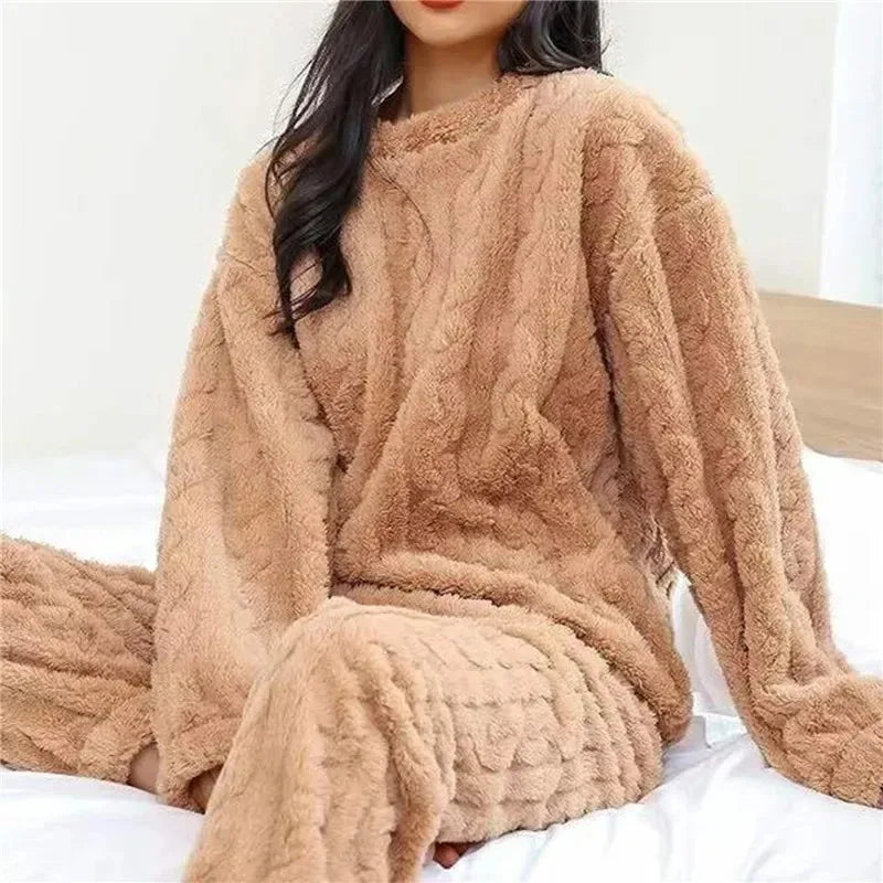 Soft, Fluffy, Fleece Warm Pajama Set for Women, Cozy Loungewear, Great Gift for her, Available in 11 Colors