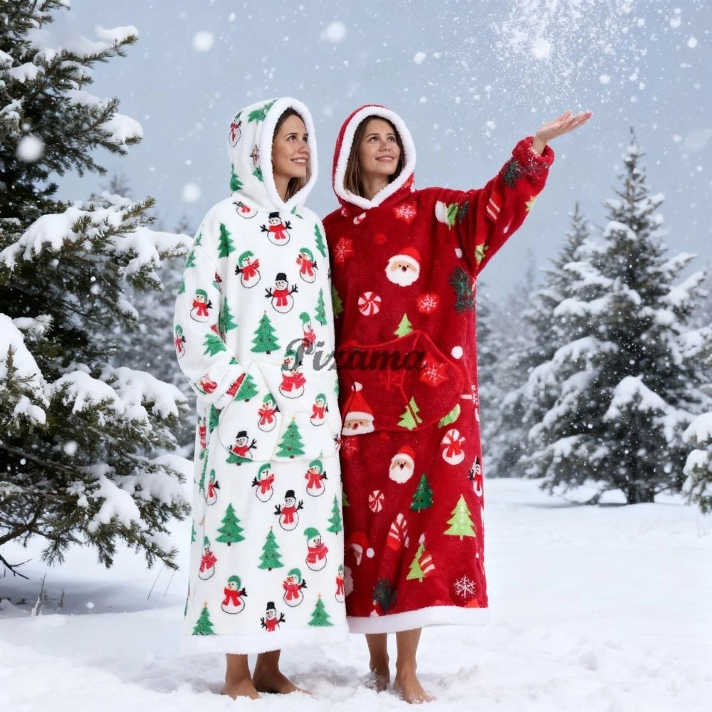 Warm Flannel Cozy Christmas Hooded Robes for Women, Oversized, Super Cozy,  Night Robes, Bathrobe, Available in 2 Lengths