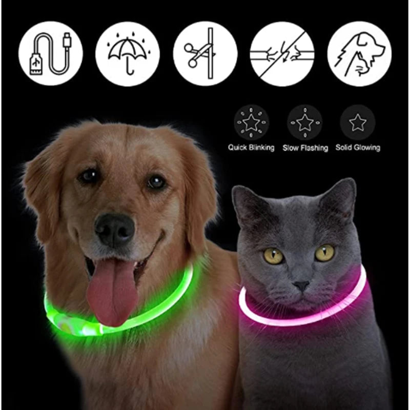 USB Rechargeable Luminous Collar, Adjustable Led Glowing Dog Collar for Large and Small Dogs, Cat Night Light Collar, Pet Safety Harness