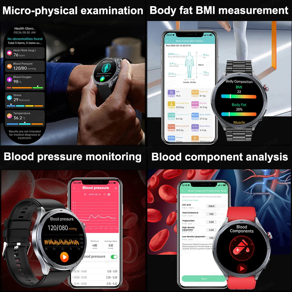 Smart Watch with Body Fat Analysis and Health Monitoring, Fitness Tracker, ECG, Uric Acid, Blood Pressure, Blood Oxygen, Women's Health, for Men or Women