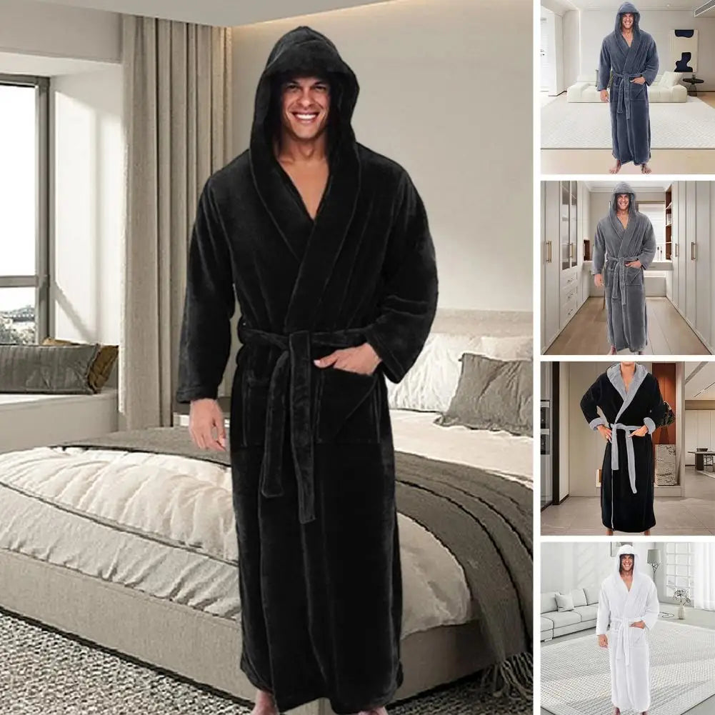 Men's Plush, Luxurious, Hooded, Bathrobe with Adjustable Belt, Ultra Soft, with Pockets for Ultimate Comfort, Available in 5 Colors