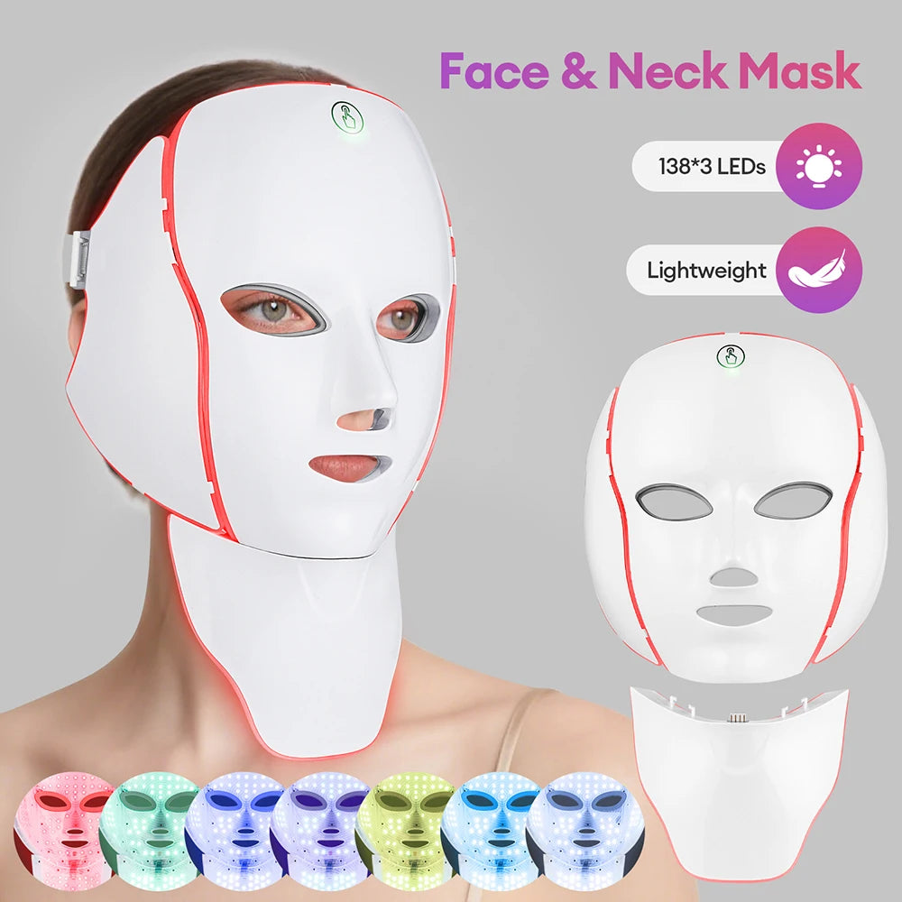 Anti-Aging LED Facial Mask with Neck LED Light, Photon Mask, Skin Rejuvenation, Face Lifting Firm, Massager, Anti Acne, Beauty Device