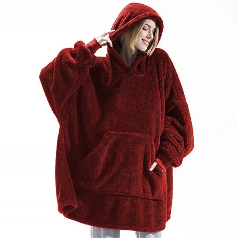 "Cozy Time", Unisex, Plush, Oversized Hoodie, Loose Pockets, Warm Fashion, Everyday wear, One-size-fits-all Long Coat