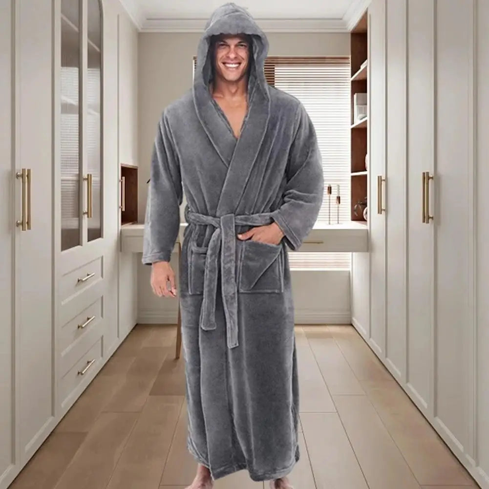 Men's Plush, Luxurious, Hooded, Bathrobe with Adjustable Belt, Ultra Soft, with Pockets for Ultimate Comfort, Available in 5 Colors