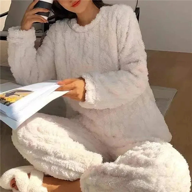 Soft, Fluffy, Fleece Warm Pajama Set for Women, Cozy Loungewear, Great Gift for her, Available in 11 Colors