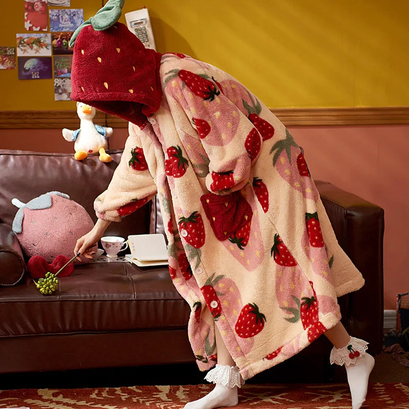 Berry Sweet Cozy Robe, Pajamas For Women, Long Robe, Available Matching Pants, Cozy Sleepwear, Flannel, Comfy Bathrobe