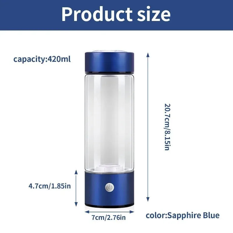 Hydrogen Water Bottle, Portable Hydrogen Water Ionizer, Rechargeable Hydrogen Rich Water, Glass Container