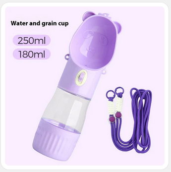 2 In 1 Portable Water Bottle with Shoulder Carry Strap For Dogs and Cats, Outdoor, Leak-Proof Drinking Bowl With Food Container