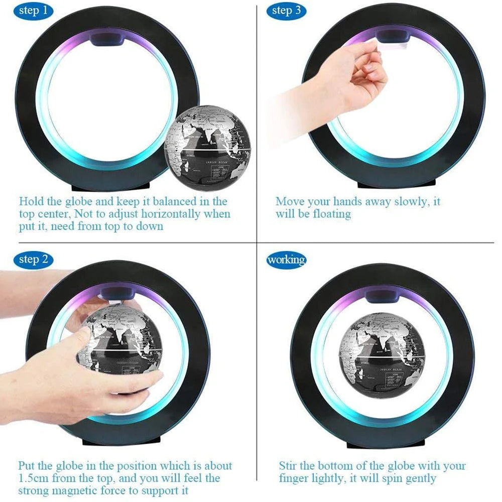 Floating Globe Levitating World Map, LED Lamp for Bedside, Novelty Gift, Magnetic Levitation Globe, Available in 3 Colors