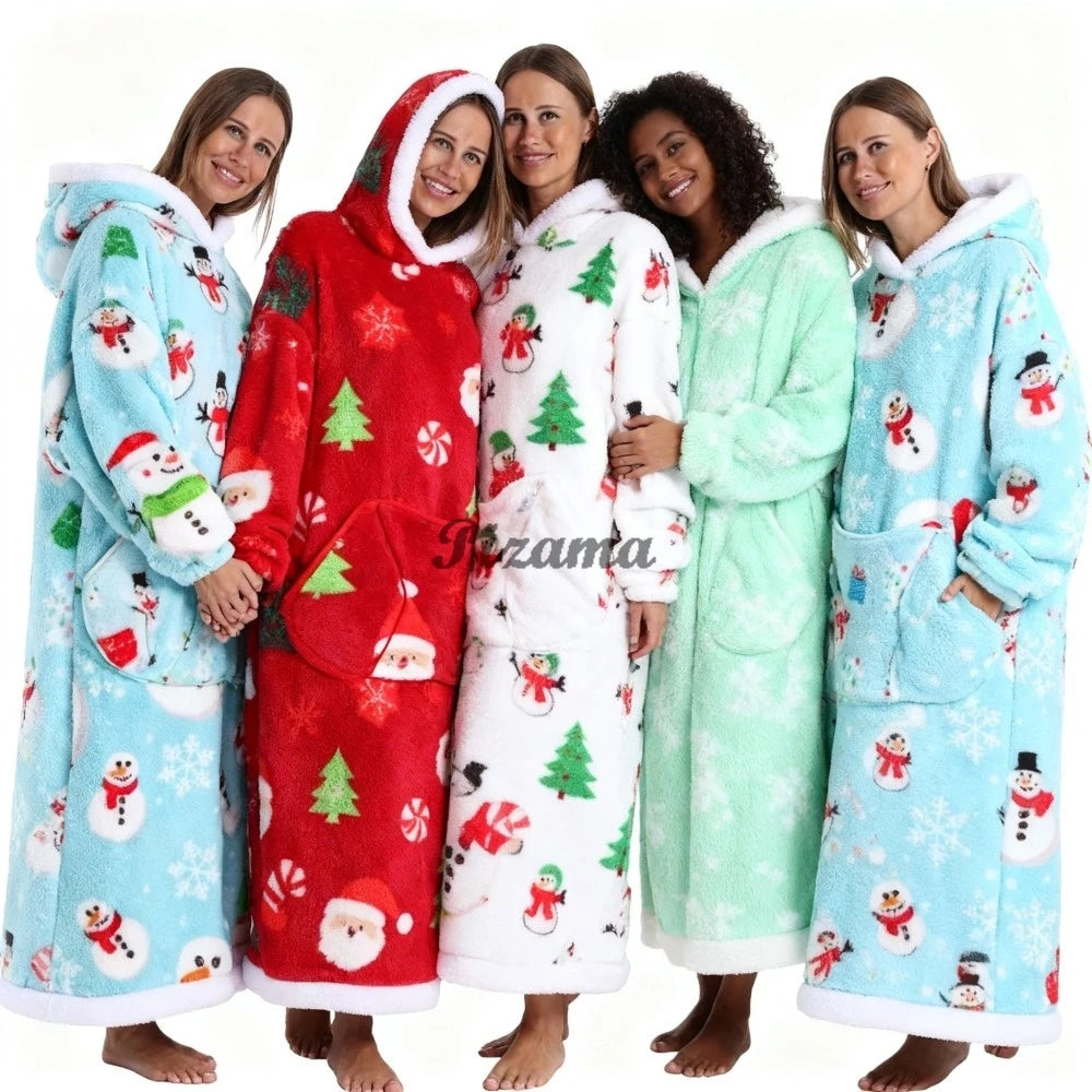 Warm Flannel Cozy Christmas Hooded Robes for Women, Oversized, Super Cozy,  Night Robes, Bathrobe, Available in 2 Lengths