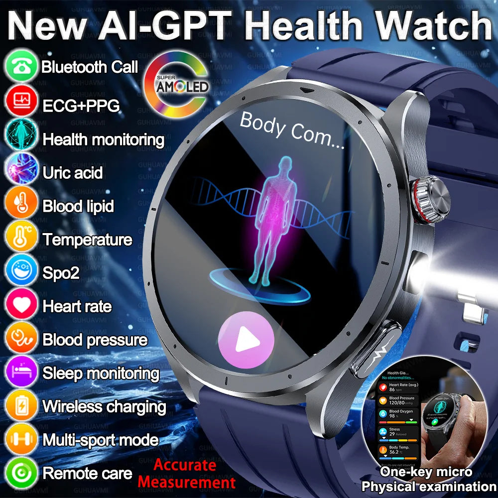 Smart Watch with Body Fat Analysis and Health Monitoring, Fitness Tracker, ECG, Uric Acid, Blood Pressure, Blood Oxygen, Women's Health, for Men or Women
