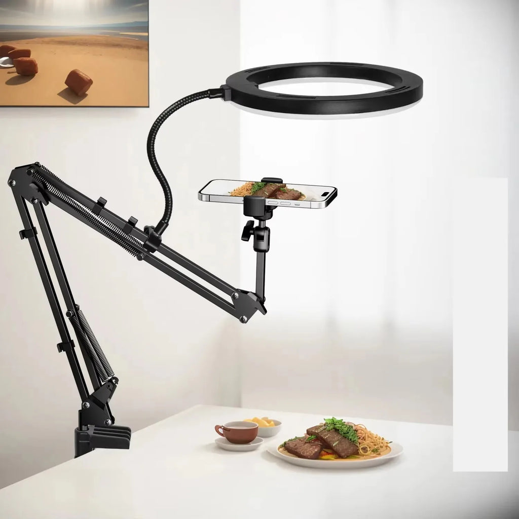 Mobile Phone Professional Stand with Overhead Lighting, Live Recording Stand, Recording Video Selfie Stick